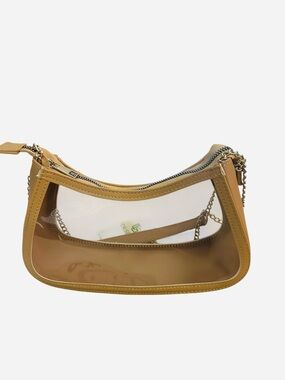 Caleesa Clear & Tan Mini Shoulder Bag Chain Strap Transparent Purse